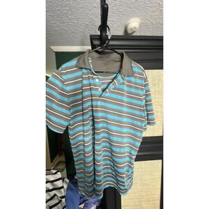 Chaps Mens Golf Polo Shirt Blue White Gray Striped Short Sleeve Large